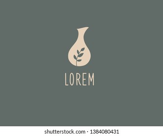 Abstract ethnics logo for ceramic pottery shop jug and plant branch