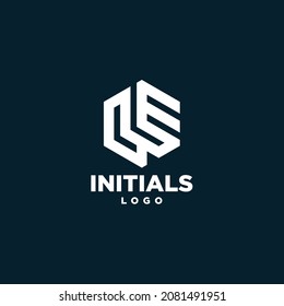 Abstract etter EL, LE logo design with hexagonal shape vector graphic