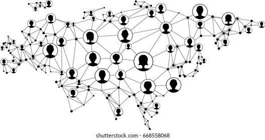 Abstract Eurasia communications map with people. Vector illustration. 