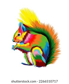 Abstract Eurasian red squirrel from multicolored paints. Splash of watercolor, colored drawing, realistic. Vector illustration of paints