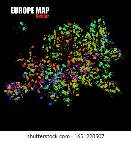 Abstract Europe map of colorful ink splashes, grunge splatters. Vector illustration