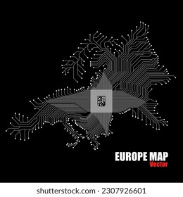Abstract Europe map with cpu. Circuit board. Technology background. Vector