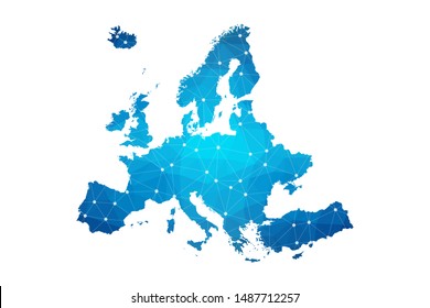 Abstract Europe Map geometric rumpled triangular low poly style gradient graphic on white background , line dots polygonal design for your . Vector illustration eps 10