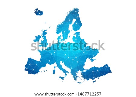 Abstract Europe Map geometric rumpled triangular low poly style gradient graphic on white background , line dots polygonal design for your . Vector illustration eps 10