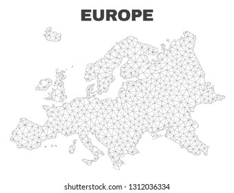 Abstract Europe map isolated on a white background. Triangular mesh model in black color of Europe map. Polygonal geographic scheme designed for political illustrations.