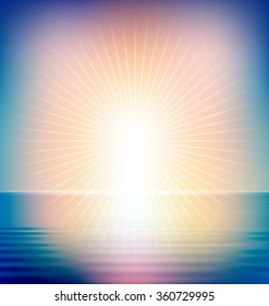 Abstract evening Sun lights and water river blue sky background