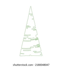 Abstract evergreen tree with lush side branches. Stylized coniferous tree. Ecology and nature symbol. Spreading crown shape. Green whimsical silhouette for winter holidays. Hand drawn isolated.