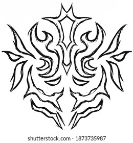 Resumen Máscara Máscara Mal Cara Dibujo Tribal Doodle. Color negro.