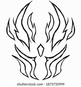 Abstract Evil Mask Face Doodle Tribal Drawing Artwork. Black Color.