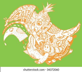 abstract exotic animals background (hand drawn vector)