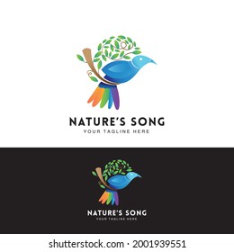 Abstract Exotic Bird Logo with Leaf