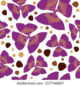 Abstract exotic flowers, hand drawn vector illustration. Purple clover, bright fantastic flowers on a white background. For covers, backgrounds, fabric, paper, etc.
