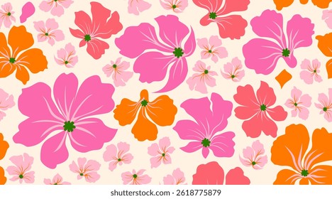 Abstract exotic hand drawn flowers, seamless patterns with floral for fabric, textiles, clothing, wrapping paper, cover, design illustration digital image printing factor.  Vector illustration.