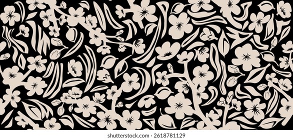Abstract exotic hand drawn flowers, seamless patterns with floral for fabric, textiles, clothing, wrapping paper, cover, design illustration digital image printing factor.  Vector illustration.
