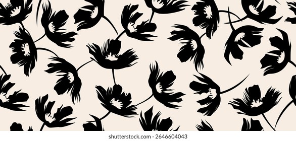 Abstract exotic hand drawn flowers, seamless patterns with floral for fabric, textiles, clothing, wrapping paper, cover, design illustration digital image printing factor.  Vector illustration