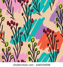 Abstract exotic jungle seamless pattern illustration. Fashion plants illustration pattern. For design.