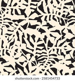 Abstract Exotic Leaves. Black Leaves Decorative seamless pattern. Repeating background. Tileable wallpaper print. 