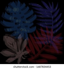 Abstract exotic leaves pattern. Vector concept. Free hand art background. Ideal for cards, posters, logotype and other kinds of design. 
