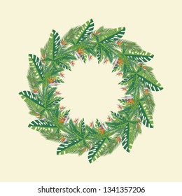 abstract Exotic palm leaves frame. Vector background.