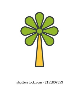 Abstract exotic palm tree with green leaves pop art groovy style t shirt print decorative design vector cartoon illustration. Tropical wood plant natural organic summer vacation blossom comic growth