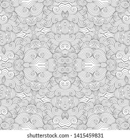 Abstract exotic pattern. Decorative waves vector seamless wallpapers. Adult zentangle black and white coloring book page.
