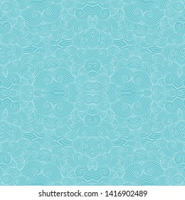 Abstract exotic pattern. Decorative waves vector seamless wallpaper. Ocean wave doodle hand draw turquose light blue background. Oriental eastern ornament.