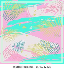 Abstract exotic pattern square colorful pastel colors trendy splash ink model with memphis hipster tropical style for hijab scarf vector textile print
