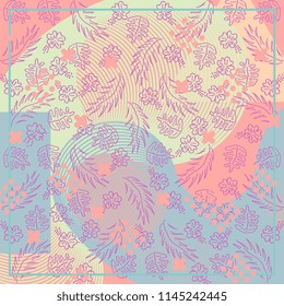 Abstract exotic pattern square colorful pastel colors trendy splash ink model with memphis hipster tropical style for hijab scarf vector textile print