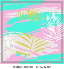 Abstract exotic pattern square colorful pastel colors trendy splash ink model with memphis hipster tropical style for hijab scarf vector textile print