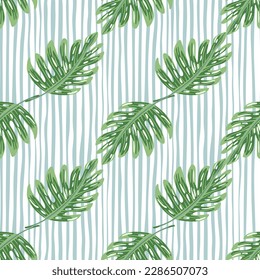 Abstract exotic plant seamless pattern. Botanical leaf wallpaper. Tropical pattern, palm leaves floral background. Design for fabric, textile print, wrapping, cover. Vector illustration