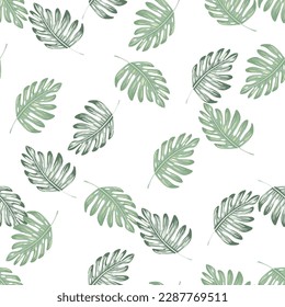 Abstract exotic plant seamless pattern. Botanical leaf wallpaper. Tropical pattern, palm leaves floral background. Design for fabric, textile print, wrapping, cover. Vector illustration