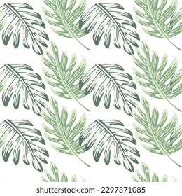 Abstract exotic plant seamless pattern. Botanical leaf wallpaper. Tropical pattern, palm leaves floral background. Design for fabric, textile print, wrapping, cover. Vector illustration