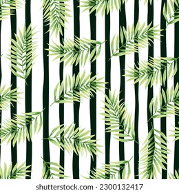 Abstract exotic plant seamless pattern. Tropical palm leaves pattern. Fern leaf wallpaper. Botanical texture. Floral background. Design for fabric, textile print, wrapping, cover. Vector illustration