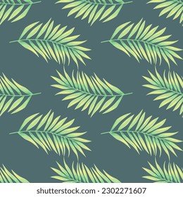 Abstract exotic plant seamless pattern. Tropical palm leaves pattern. Fern leaf wallpaper. Botanical texture. Floral background. Design for fabric, textile print, wrapping, cover. Vector illustration