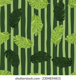 Abstract exotic plant seamless pattern. Botanical leaves wallpaper. Tropical pattern backdrop with palm leaf and floral motifs. For fabric design, textile print, wrapping paper, or even as a cover.