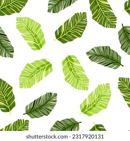 Abstract exotic plant seamless pattern. Botanical leaves wallpaper. Tropical pattern backdrop with palm leaf and floral motifs. For fabric design, textile print, wrapping paper, or even as a cover.