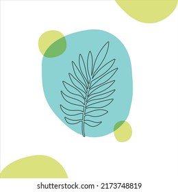 Abstract Exotic Plants Leaf Outline Graphics, Isolated Tropical Palm Leaves Over Color Blobs Vector. Green And Blue Colors, Editable EPS Illustration