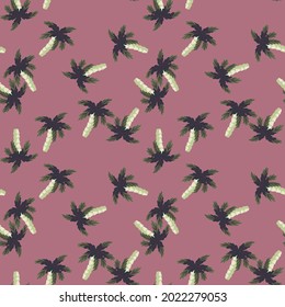 Abstract exotic seamless pattern with random palm tree shapes. Pale pink background. Decorative print. Designed for fabric design, textile print, wrapping, cover. Vector illustration.