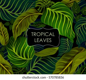 Abstract exotic tropical leaf background in vector for invitation greeting template