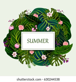 Abstract exotic tropical leaf background in vector for invitation greeting template of Summer