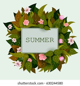 Abstract exotic tropical leaf background in vector for invitation greeting template of Summer