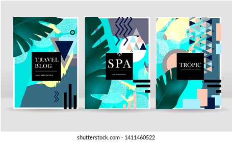 Abstract exotic tropical leaves geometric poster background. It can be used for posters, cards, flyers, brochures, magazines and any kind of cover. EPS 10 - Vector