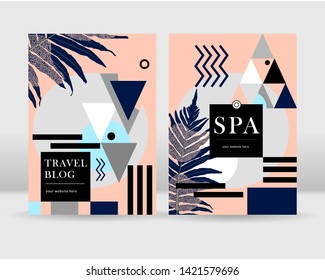 Abstract exotic tropical leaves geometric poster background. It can be used for posters, cards, flyers, brochures, magazines and any kind of cover. EPS 10 - Vector