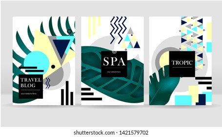 Abstract exotic tropical leaves geometric poster background. It can be used for posters, cards, flyers, brochures, magazines and any kind of cover. EPS 10 - Vector
