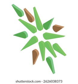 Abstract expanding shape with green and brown petals in isometric view, ideal for modern and minimalist designs