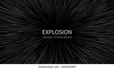 Abstract exploding effect. Black and white vector illustration