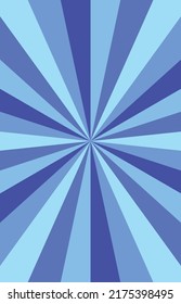 Abstract explosion background in gradient blue color. Vertical glare effect. Sunshine sparkle pattern. Vector illustration of a radial ray. Narrow beam. For backdrops, posters, banners, and covers.