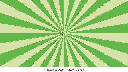 Abstract explosion background in gradient green color. Asian style glare effect. Sunshine sparkle pattern. Vector illustration of a radial ray. Narrow beam. For backdrops, posters, banners, covers.