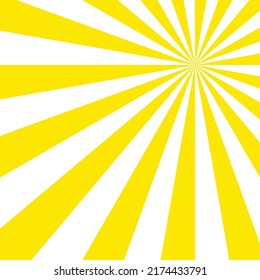 Abstract explosion background in gradient white yellow color. Glare effect. Sunshine sparkle pattern. Vector illustration of a radial ray. Narrow beam. For backdrops, posters, banners, and covers.