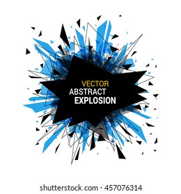 Pancarta de explosión abstracta aislada en fondo blanco. Partículas rotas. Espacio vacío para texto. Ilustración vectorial.